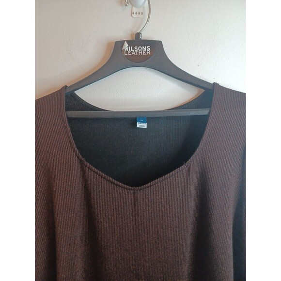 Old Navy V Neck Pullover Knit Top 3X Brown Glitter Ribbed Longsleeve Casual Boho - Picture 4 of 8